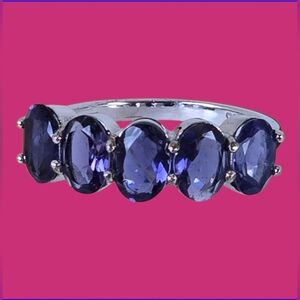 925 Sterling Silver Ring with Natural Iolite 5x6mm Gemstones